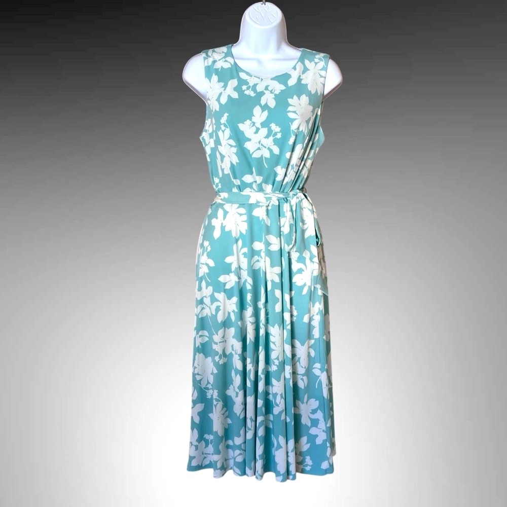 Charter Club Seafoam and White Floral Midi Dress, S